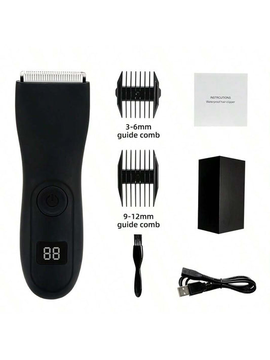 1pc Usb Rechargeable 500mah Body Hair Trimmer & Hair Clipper With High Definition Display & Real-time Power Monitoring & Waterproof & Safe Blade & Electric Shaver For Men