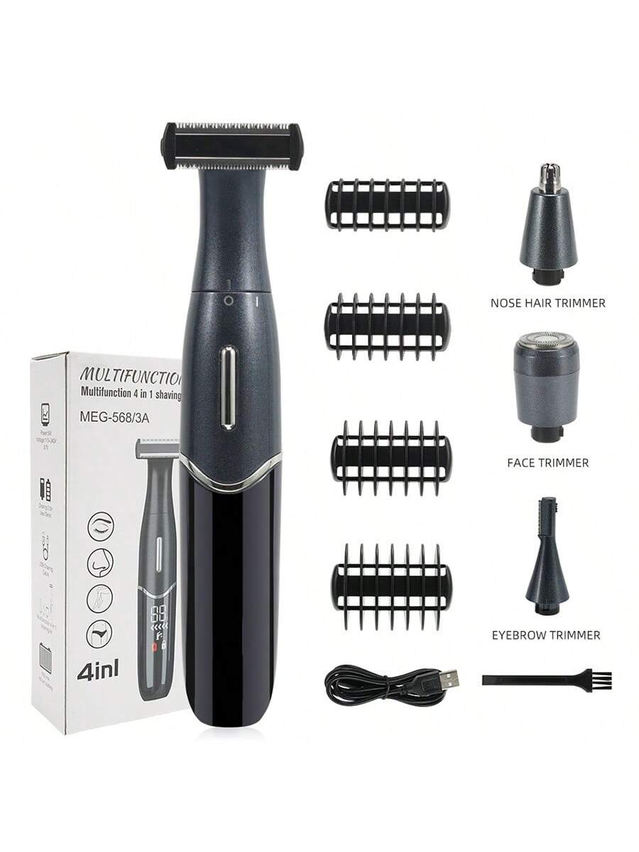 1pc Type-c Usb Rechargeable 600mah Multi-functional Electric Hair Remover Kit, Wet & Dry, Led Display, 5 Levels Waterproof, 6500rpm Powerful Motor