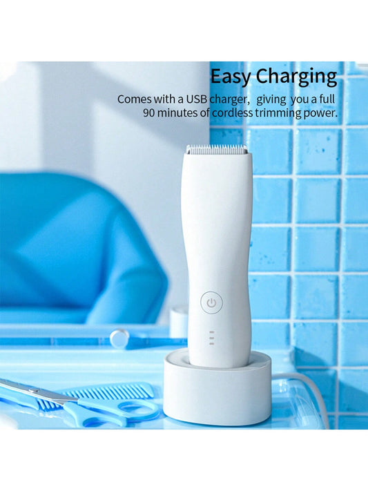 1pc 800mah Usb Charging Electric Shaver For Men With Charging Base, Cordless Body Hair Trimmer, Waterproof, Ceramic Safety Blade, Use Wet Or Dry, Quiet