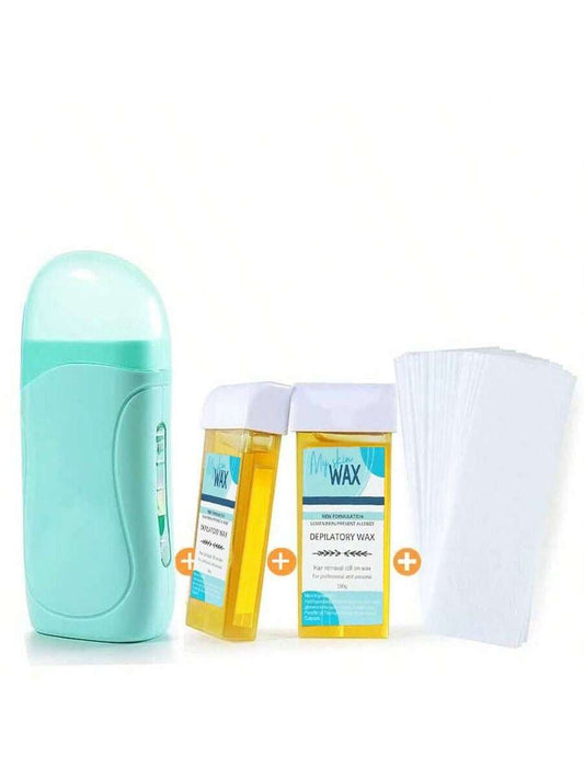 Roll On Wax, Wax Roller Kit For Hair Removal, Honey Roller Waxing Kit Include 2 Honey Soft Wax Cartridge & 100 Non-Woven Wax Strips, Portable Pink Wax Heater Machine For Women & Men, Waxing Roller Kit Depilatory Wax For Sensitive Skin