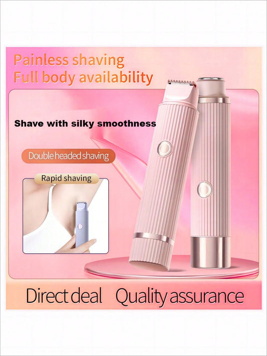 1pc Usb Type-C Rechargeable Dual Blade Electric Body Hair Trimmer, Low Noise, Waterproof, Compact, Gentle To The Skin, Suitable For All Ages (Pink)