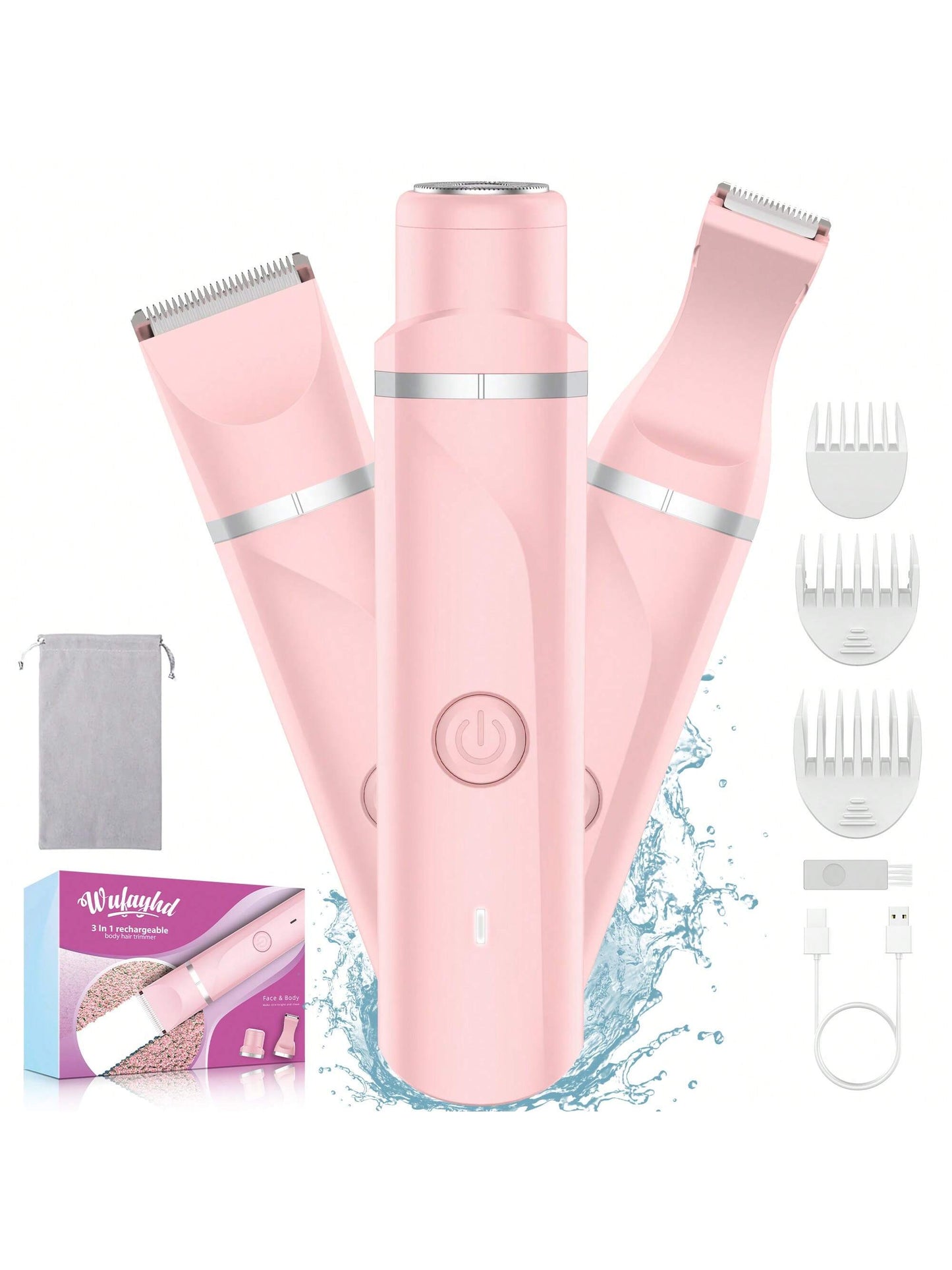 WUFAYHD 3 in 1 Bikini Trimmer for Women, Painless Facial Hair Removal, Electric Razors for Womens Pubic Hair, Cordless Body Shaver for Face, Underarm, Leg, Private Areas, Waterproof Wet/Dry Shaving