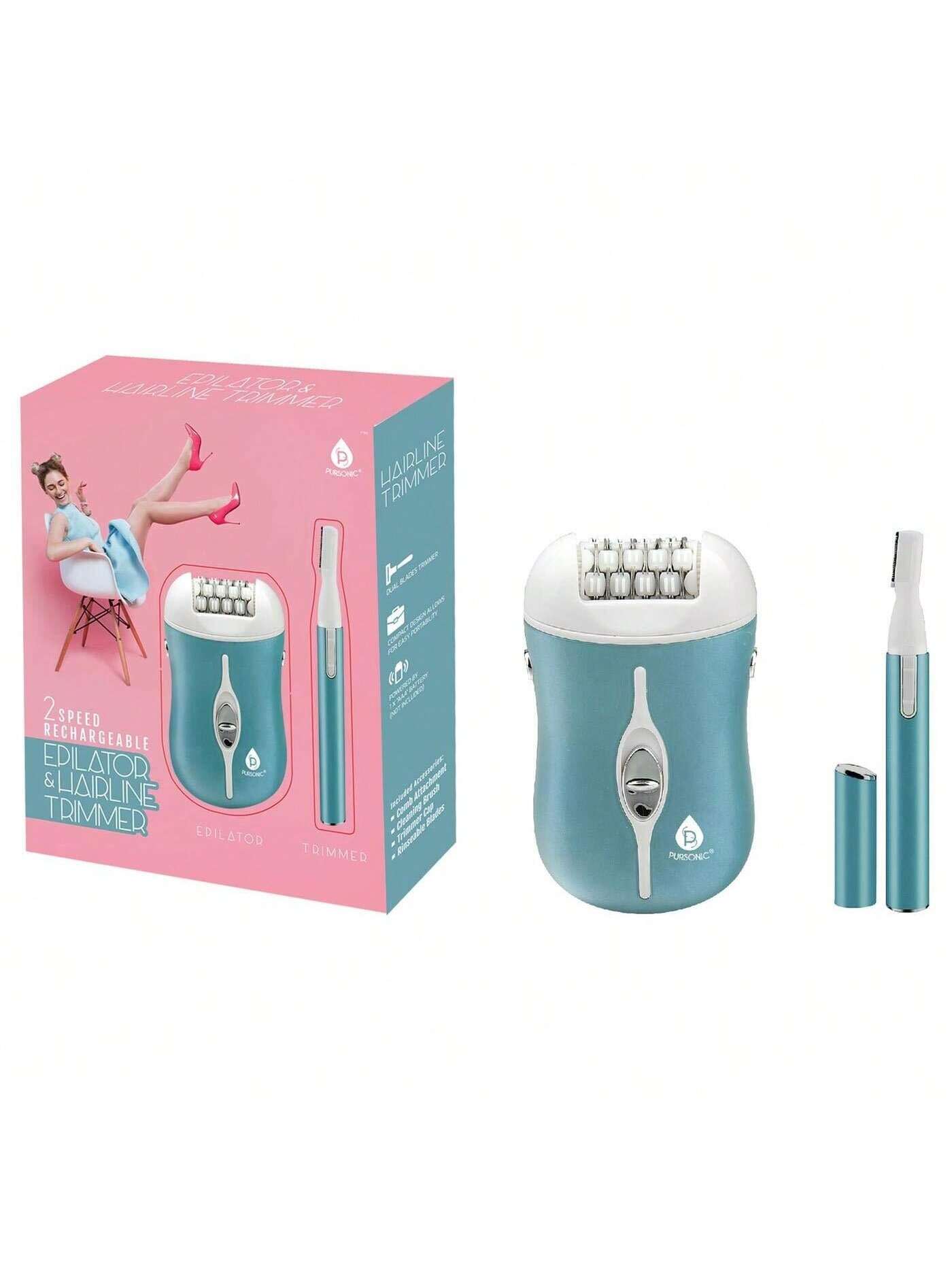 PURSONIC PURSONIC 2 Speed Rechargeable Epilator & Hairline Trimmer for Wet & Dry Hair Removal - Features 40 Tweezer Action Discs, Rapid & Non-Irritating Hair Removal for Up to 4 Weeks