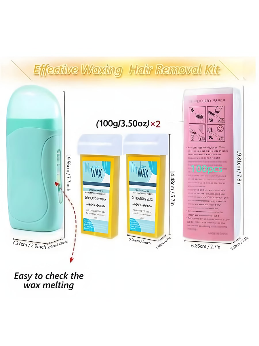 Roll On Wax, Wax Roller Kit For Hair Removal, Honey Roller Waxing Kit Include 2 Honey Soft Wax Cartridge & 100 Non-Woven Wax Strips, Portable Pink Wax Heater Machine For Women & Men, Waxing Roller Kit Depilatory Wax For Sensitive Skin