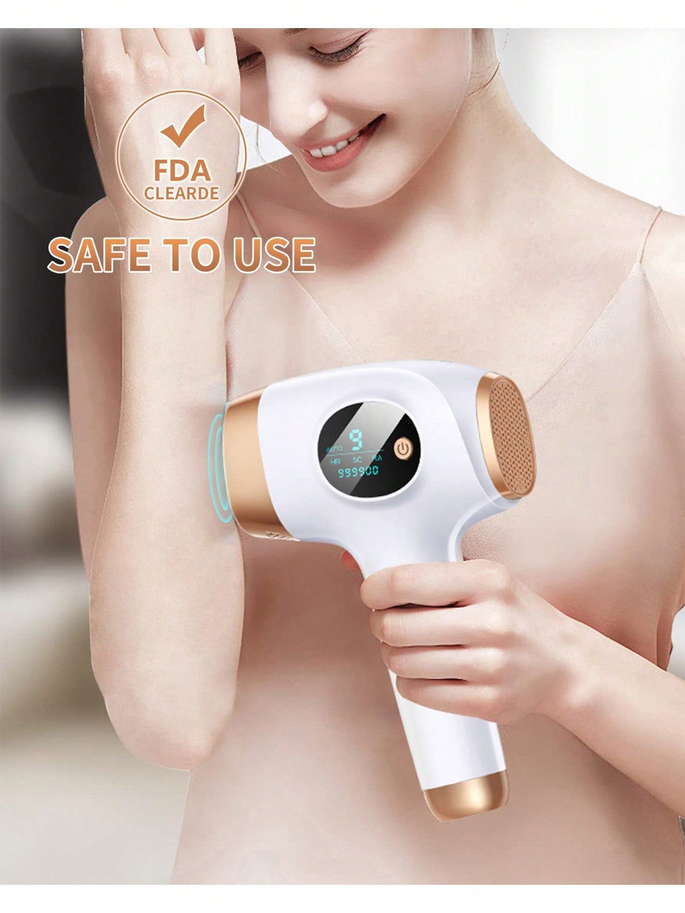 A White Household Hair Removal Device, Unisex, 3-In-1, Permanent Hair Removal, 9-Level Energy Intensity, 2 Modes-Auto Or Manual, Suitable For Facial Hair, Underarms, Arms, Bikini Area, Legs, Full Body. Perfect For At-Home Use Especially For Men And