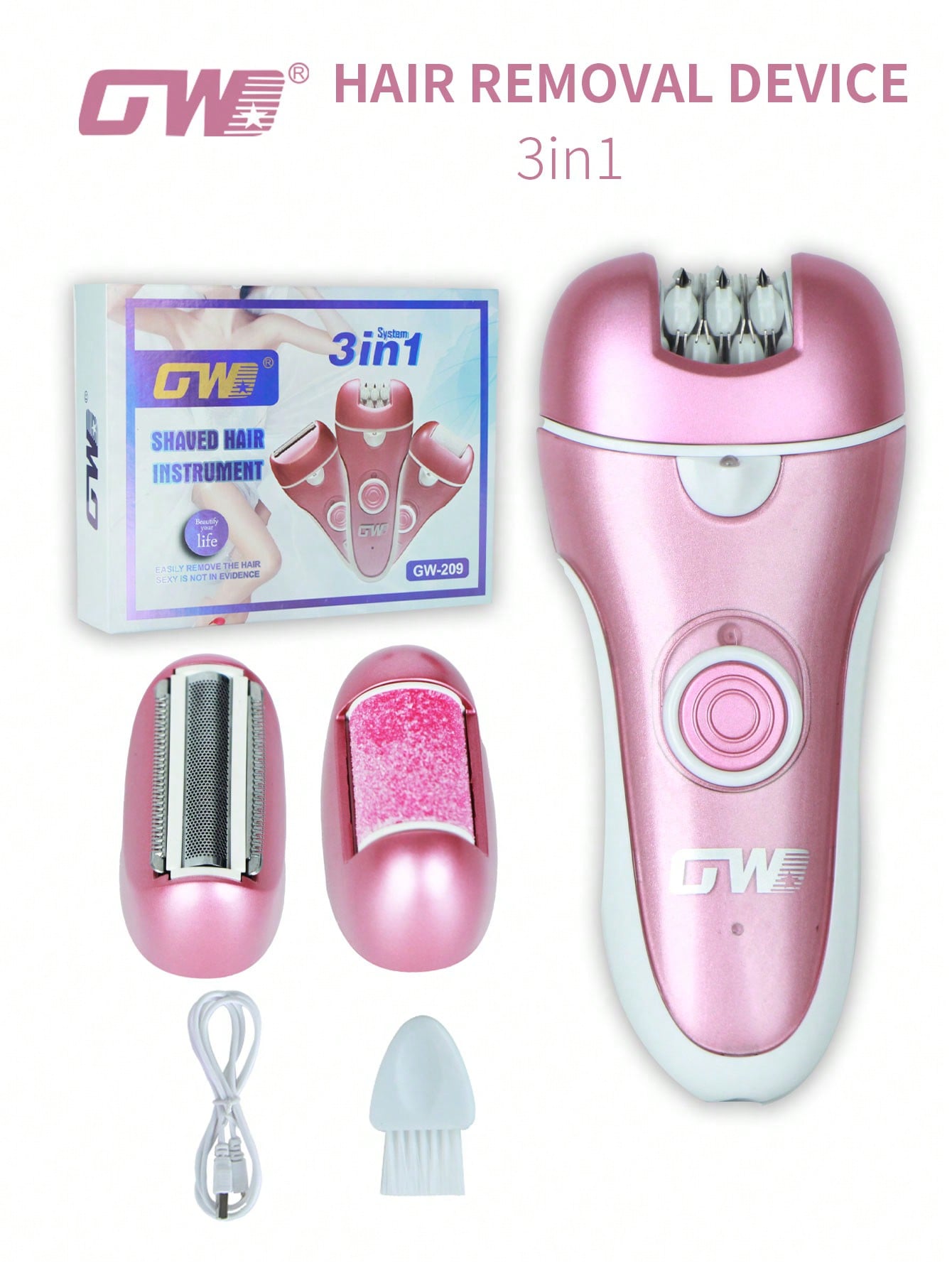 GW Hair Removal Device Painless At-Home For Women And Men,Women Face Epilator Cordless Rechargeable Epilator For Women 3-In-1 Women Shaver Kit For Suitable For Armpits Legs Arms Bikini Line Whole Body, Exfoliating Skin,Underarms (3-In-1)
