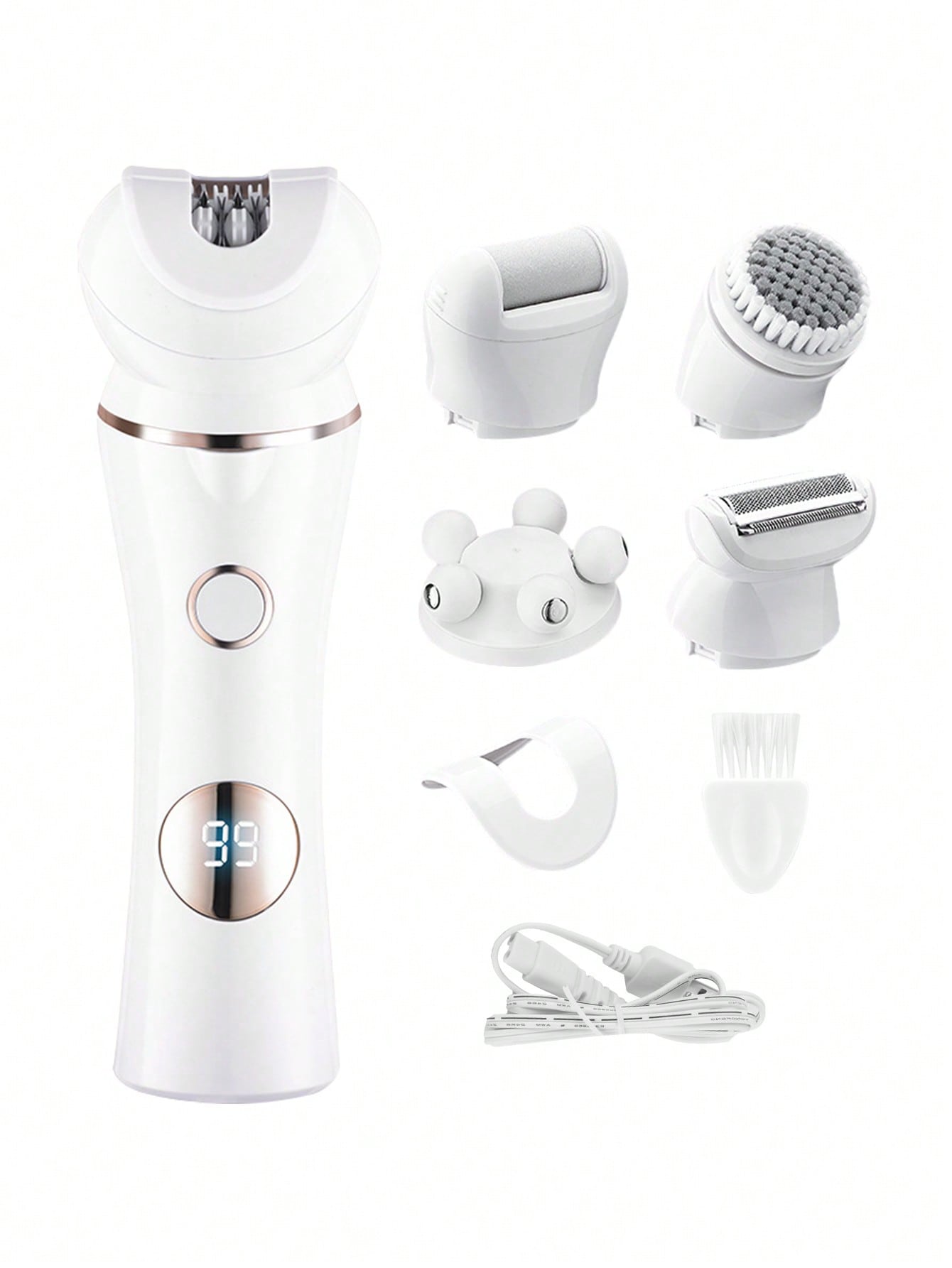 A 5-In-1 Professional Multi-Purpose Electric Hair Remover For Ladies, Driven By High Power Motor, Durable By USB Direct Strike, High Performance, IPX6 Waterproof, Easier To Replace And Clean, With Pink And Gold Colors, Equipped With Five Cleaning