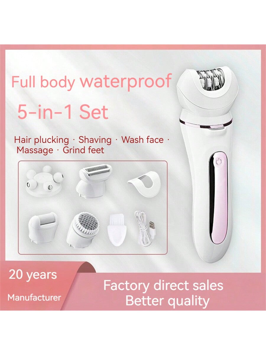 Electric Razor - Shaver - Trimmer For Women: 5 In 1 Painless Body Razors And Facial Hair Remover - Rechargeable Hair Removal Kit For Face Body Leg Bikini Underarm Arm