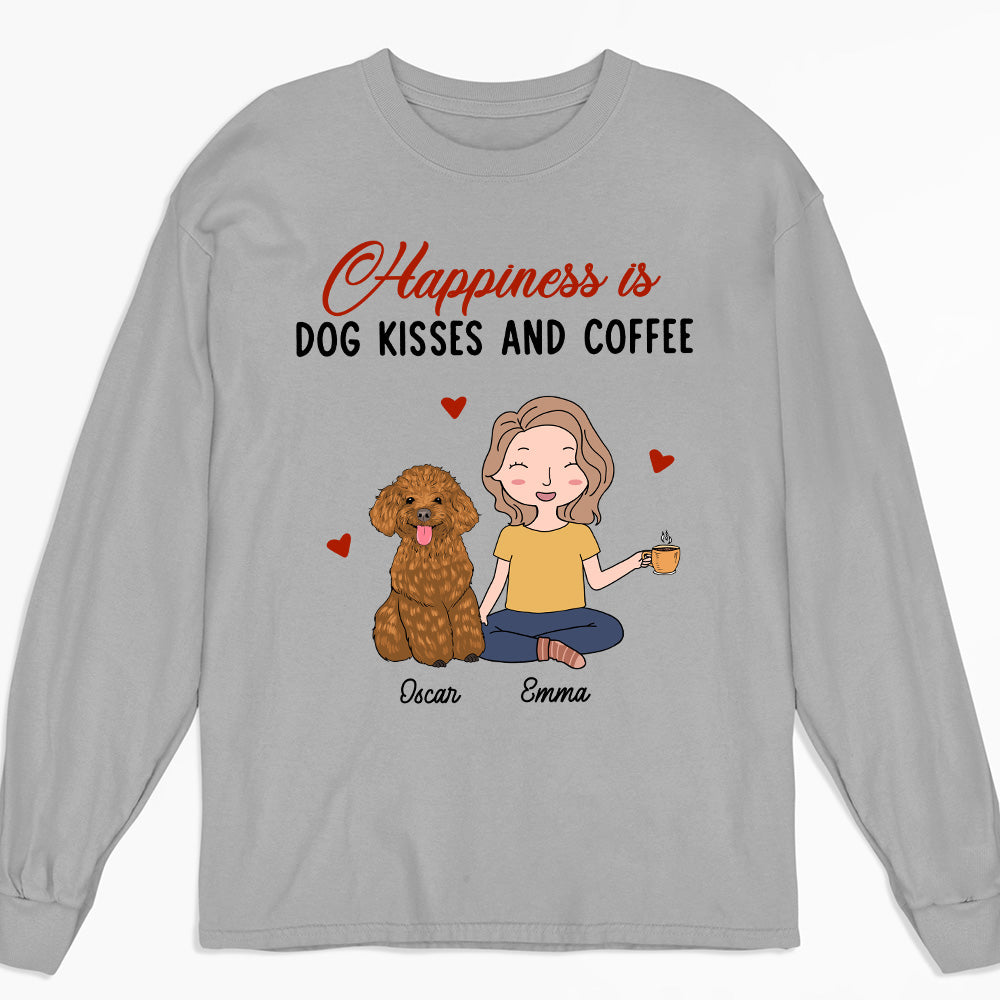 Dog Kisses And Coffee - Personalized Custom Long Sleeve T-shirt