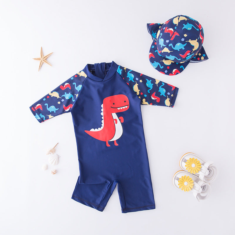 Playful Red Dinosaur One-Piece Swimsuit for Children