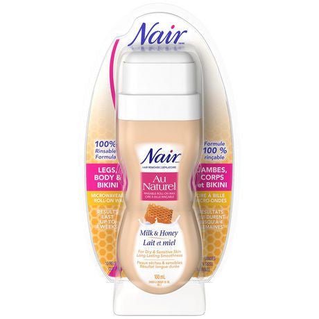 Nair Hair Remover Microwaveable Roll-On Wax for Dry & Sensitive Skin with Milk & Honey - Legs, Body & Bikini | 10 Reusable Cloths Strips