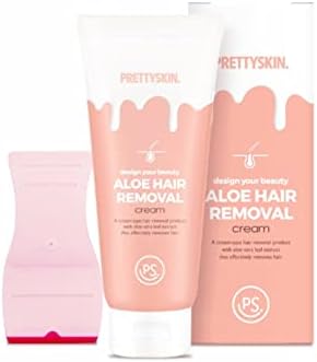 PS.PRETTYSKIN Aloe Hair Removal Cream 3.38 fl.oz.(100ml) Painless, Soft formulation, Aloe vera leaf extract, UREA, 5~10 minutes, Design Your Body