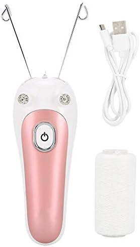Electric Hair Removal Body Facial Threading Epilator with Cotton Thread Rechargeable Physical Threader Hair Shaver(Pink)