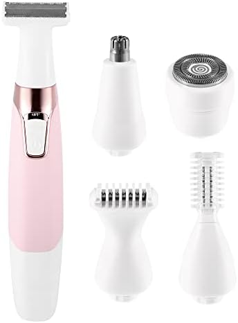 VOCOSTE Electric Razor for Women, 5 in 1 Electric Shaver for Women, Portable Rechargeable Hair Trimmer Wet and Dry Cordless Women Shaver Hair Remover for Face, Legs and Bikini, Pink