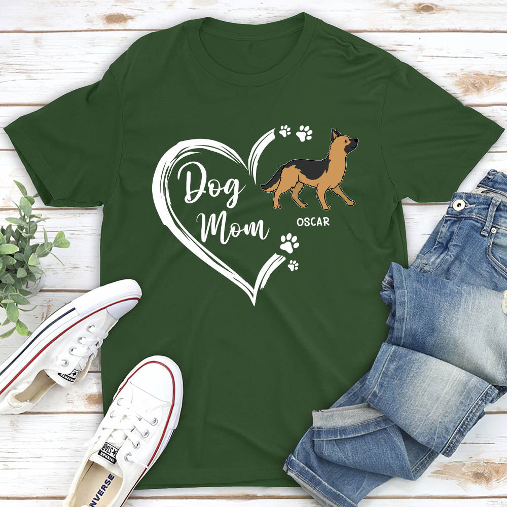 Dog Mom Heart Shape - Personalized Custom Unisex T-shirt
