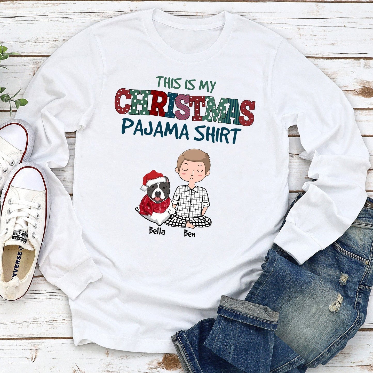 Christmas Pajama Shirt - Personalized Custom Long Sleeve T-shirt