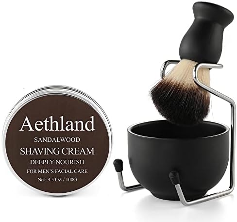 Aethland Shaving Brush Set for Men Fathers Day Gift, Include 100g Shaving soap, Hair Shaving Brush with Solid Wood Handle, and Dia 3.1 inches Stainless Steel Shaving Bowl, Shaving Stand Wet Shaving