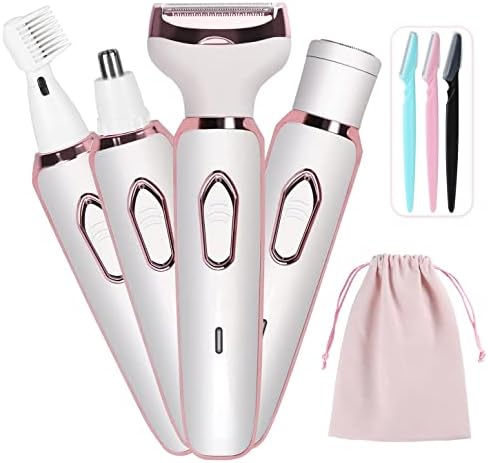 FERRISA Electric Razor for Women Electric Shaver, Trimmer for Women 4 in 1 Hair Trimmer, for Nose Hair Eyebrow Bikini Beard Trimmer, Cordless Portable Rechargeable Body Razor Wet & Dry