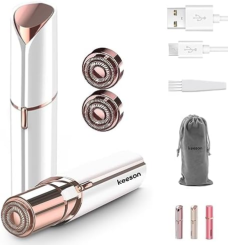 Facial Hair Removal for Women, Painless Womens Facial Hair Remover with 2 Replacement Heads, Lipstick-Sized, USB Rechargeable, for Upper Lip/Cheeks/Chin/Peach Fuzz/Mustache (White)