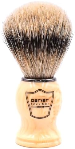 Parker Safety Razor’s 100% Silvertip Badger Bristle Shave Brush – Brush Stand Included (White Handle)