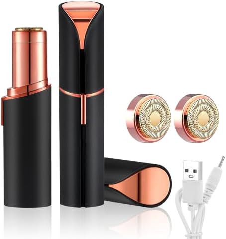 Facial Hair Removal for Women, Device, Remover Women Face, Finishing Touch Upper Lips, Chin & Cheeks, USB Rechargeable with LED LightIncluded Two Replacement Heads (Black)