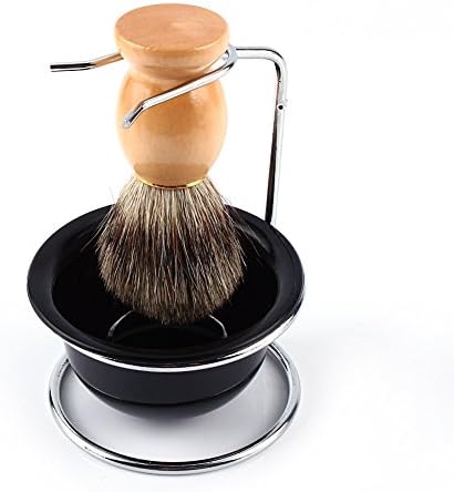 Yosoo Men's Shaving Brushes Set with Stainless Steel Shaving Brush Razor Stand Holder Shaving Bowl Mug Set or Faux Hair Shaving Brush (Brush+Brush Stand Holder)