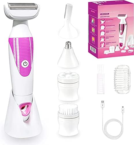 Electric Razors for Women, 5 in 1 Womens Electric Razor for Legs,Facial Cleansing & Massager Electric Razor Painless Hair Remover for Leg Face Body Lips Arm,Bikini&Legs Removal for Ladies
