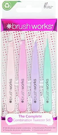 Brushworks HD 4 Piece Combination Tweezer Set - Pastels