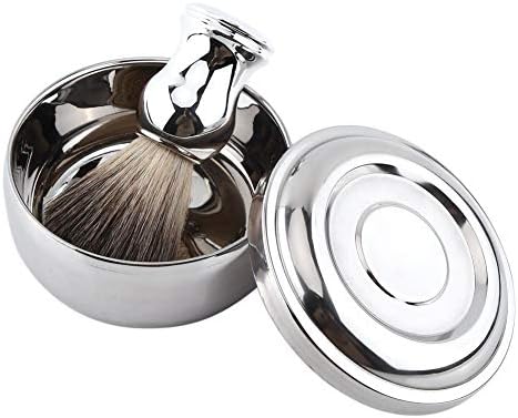 Rotekt Men's Beard Shaving Set, Alloy Shaving Soap Mug Bowl With Lid + Silver Handle Faux Badger Hair Brush Men Shave Tool Kit, Mens Shaving Kit