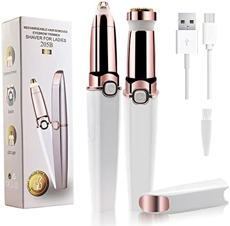 2 in 1 Eyebrow Trimmer Facial Hair Remover Electric Razor for Women Pubic Hair Bikini Shaver Epilator for Face Peach Fuzz Lips Painless Rechargeable Portable