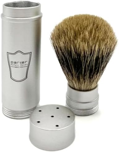 Parker Safety Razor, Full Size Travel Shaving Brush with Pure Badger Bristles - Ingenious Design Stores the Brush Head in the Handle Making the Brush Compact for Travel