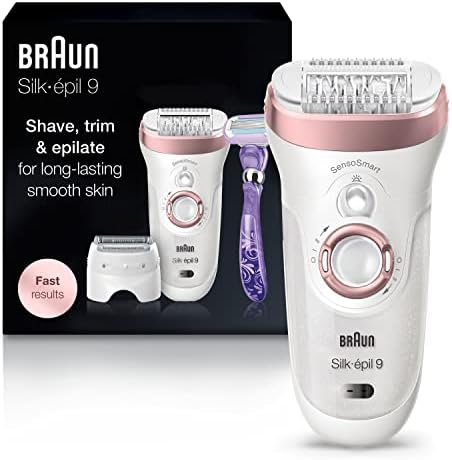 Braun Epilator Silk-épil 9 9-870, Facial Hair Removal for Women, Hair Removal Device, Wet & Dry, Women Shaver & Trimmer, Cordless, Rechargeable, with Venus Extra Smooth Razor