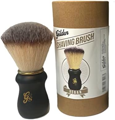 Golden Shave - Synthetic Plissoft Bristle Shave Brush with Premium Beech Handle- 24mm Knot - Gold Brass Ring -