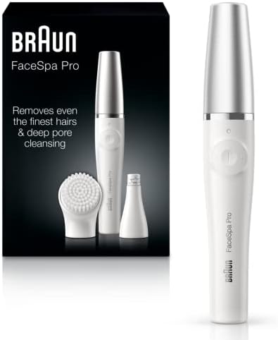 Braun Face Epilator Facespa Pro 910, Facial Hair Removal for Women, Hair Removal Device, Epilator for Women, 2 in 1 Epilating and Cleansing Brush