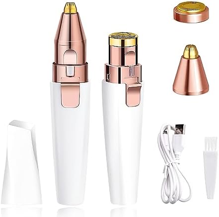 Facial Hair Removal for Women, 2 in 1 Eyebrow Trimmer and Electric Face Razor for Women for Instant and Painless Hair Removal, Hair Removal Device for Eyebrow, Lips, Facial with Built-in LED Light