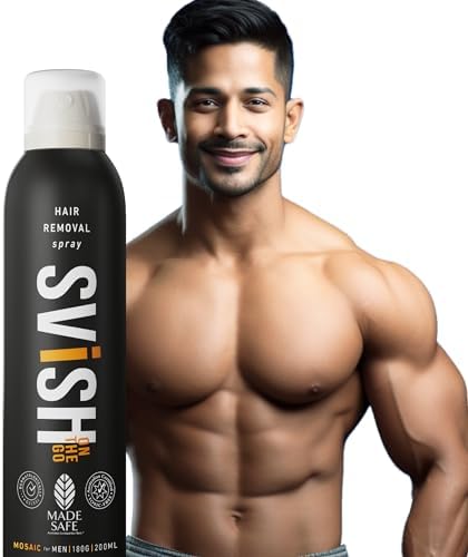 Svish On The Go Hair Removal Spray for Men Pack of 1 (200ml) |Made Safe Certified| Painless Body Hair Removal Cream Spray For Chest, Legs, Under Arms | Post Hair Removal Cream (25gm)