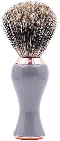 Parker Safety Razor 3-Band Pure Badger Shave Brush with Stand – Extra Dense Bristles – Deluxe Gray and Rose Gold Handle –Shaving Brush for Men & Women