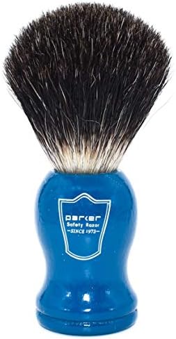 Parker Safety Razor 100% Black Badger Bristle Shaving Brush with Blue Wood Handle - Brush Stand Included