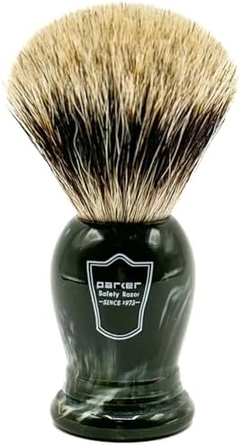 Parker Safety Razor King Size Pure Badger Bristle Shaving Brush – Brush Stand Included - Overszied 24mm 3-Band-Badger Brush Knot - Generates a Giant Lather