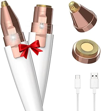 JNATER Eyebrow Razor,Facial Hair Removal for Women, (USB Rechargeable), 2 in 1 Eyebrow Trimmer and 100% Painless Hair Remover with Light for Nose, Lips, Face, Body