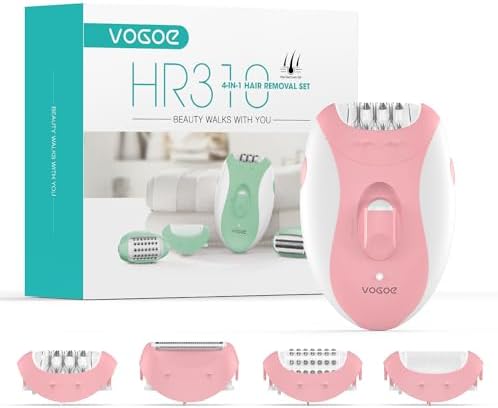 VOGOE Epilator for Women-Cordless Epilators Hair Removal for Women, 4-in-1 Electric Razor Hair Remover, 2 Speeds & 21 Tweezers for Face Legs Arms Armpit Bikini, Pink HR310