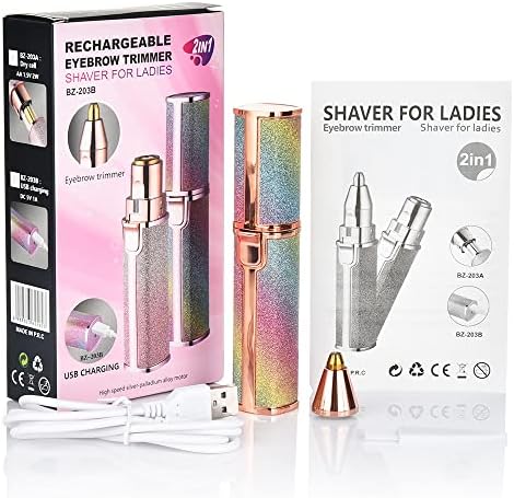 Facial Hair Removal for Women Man Electric Eyebrow Shaver Trimmer Eye Brow Hair Remover， Electric Razor and Painless Hair Remover 2 in 1 Rechargeable Built-in LED Light for Face Lips Nose Body