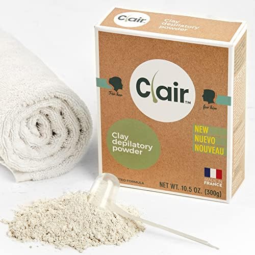 Clair Natural Clay Hair Remover - 10.5 oz - Depilatory Powder for Painless Hair Removal for Men and Women - Fast-Acting Formula with Kaolin Clay, Green Clay, and Aloe Vera - Made in France