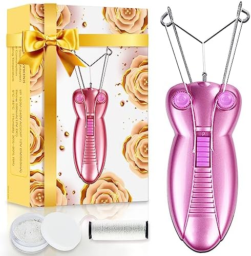 Electric Women Facial Hair Remover, EC VISION Ladies Beauty Epilator Trimmer Facial Cotton Threading Hair Shaver (Pink).