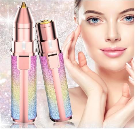 Facial Hair Removal for Women Face, Flawless Touch Hair Remover, 2 in 1 Trimmer, Rechargeable Eyebrow Epilator Razor Shaver for Peach Fuzz, Lips, Chin, Arms with LED Light