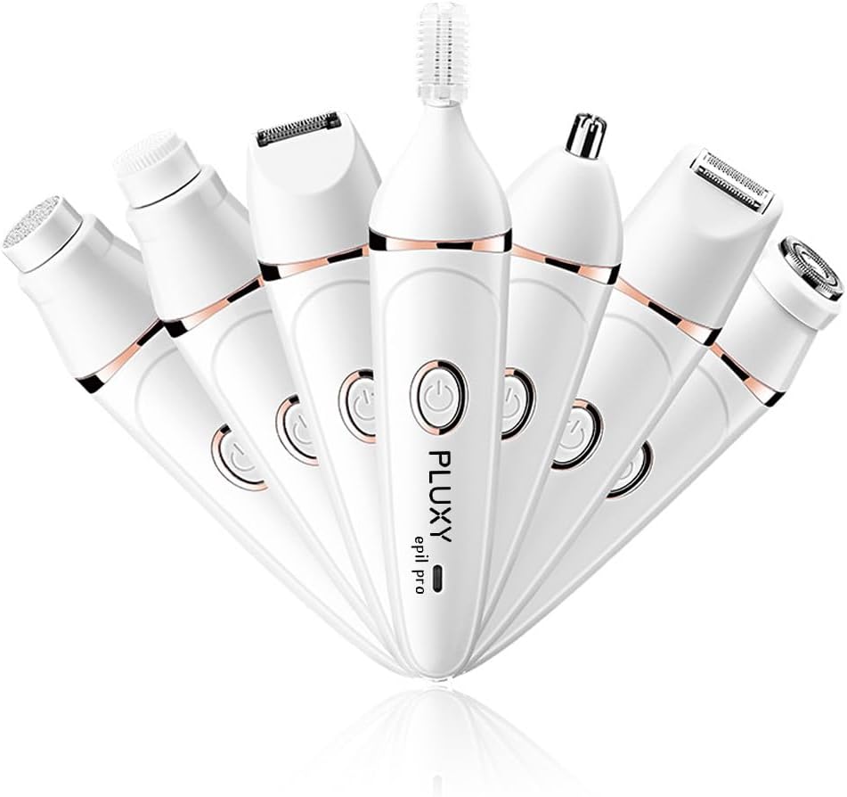 Pluxy Epil Pro 3.0 Women Face Epilator Cordless Rechargeable Epilator for Women 5-in-1 Women Shaver Kit for Face,Hand,Legs, Underarms (7-in-1), White