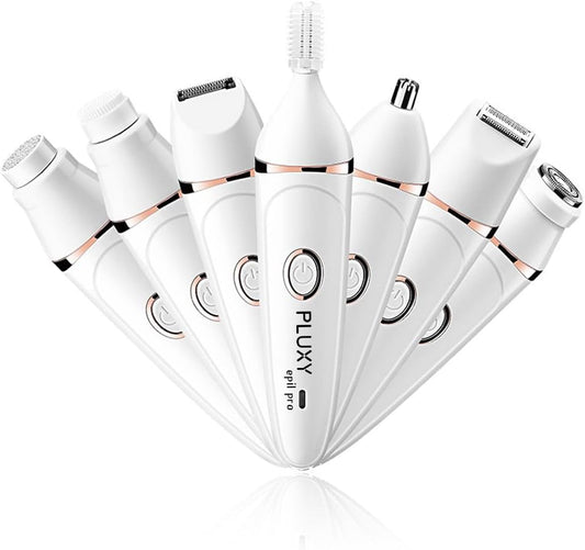 Pluxy Epil Pro 3.0 Women Face Epilator Cordless Rechargeable Epilator for Women 5-in-1 Women Shaver Kit for Face,Hand,Legs, Underarms (7-in-1), White