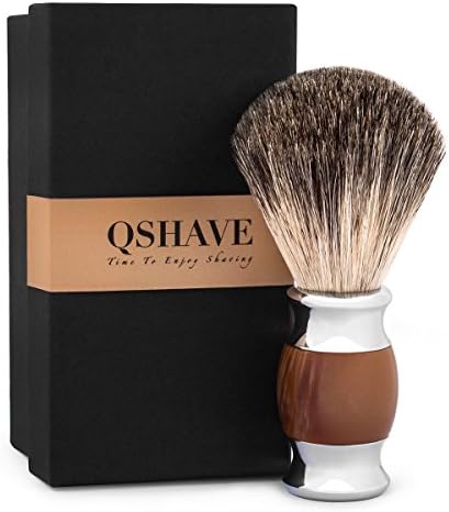 QSHAVE 100% Best Original Pure Badger Hair Shaving Brush Handmade. Faux Agate Handle. Perfect for Wet Shave, Safety Razor, Double Edge Razor