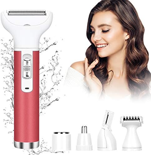 Hair Remover for Women, Painless 5 in 1 Waterproof Lady Electric Shaver USB Rechargeable, Womens Facial Shaver for Bikini,Nose Hair,Eyebrow,Arm,Leg Facial Hair Remover (Pink)