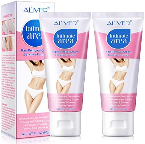 2 Pack Intimate/Private Hair Removal Cream for Women, for Unwanted Hair in Underarms, Private Parts, Pubic & Bikini Area, Painless Flawless Depilatory Cream, Sensitive Formula Suitable for All Skin Types, 2.1 Oz